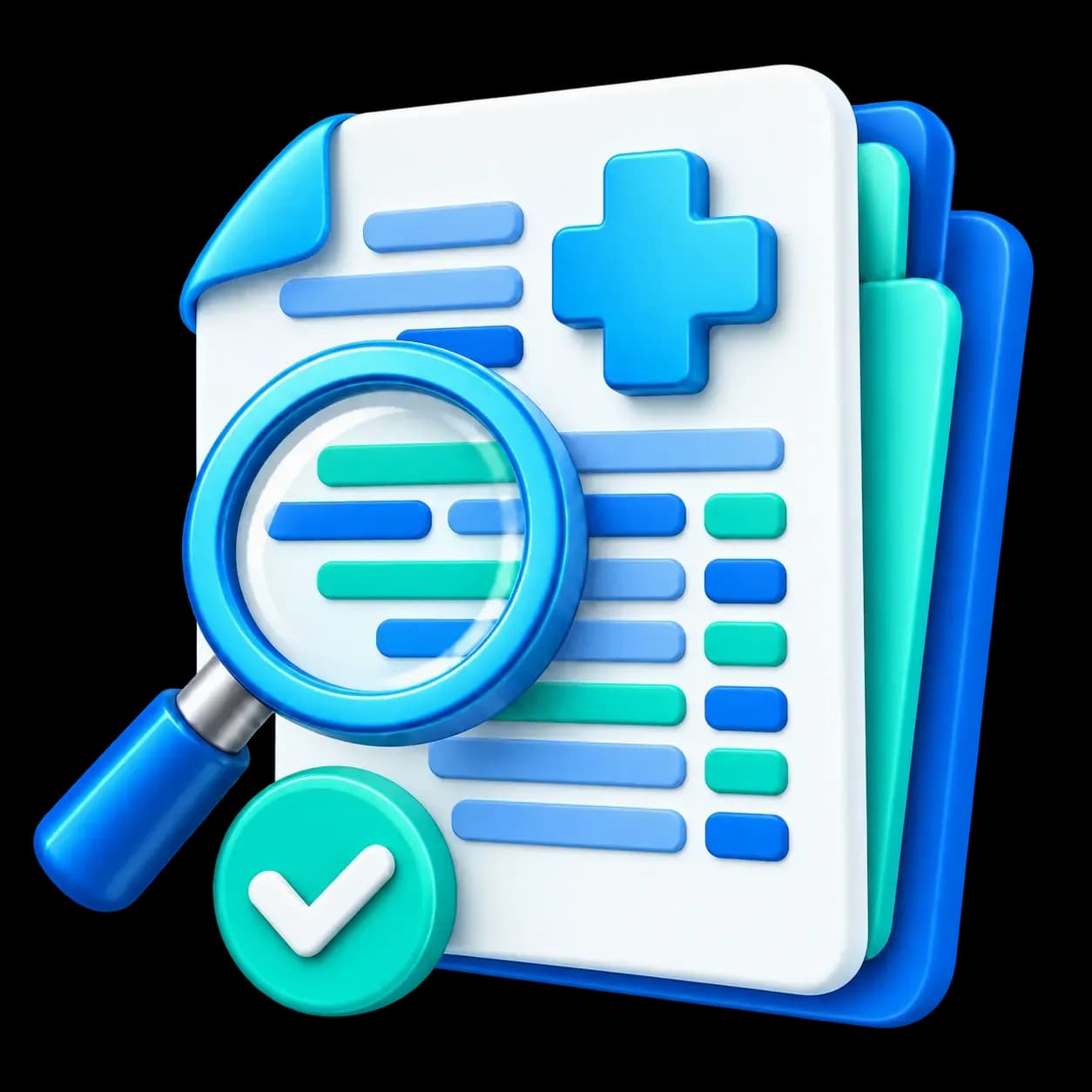 Medical coding services icon for CodeCure AI featuring a healthcare record, code review, and claim verification.