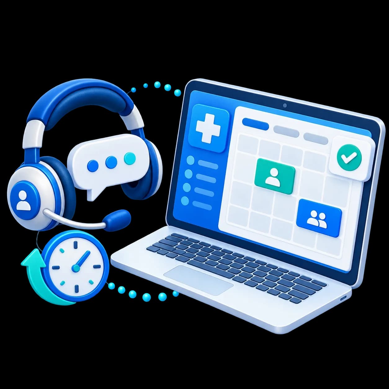 CodeCure AI virtual assistant services illustration showing patient communication, appointment scheduling, and healthcare administrative support.