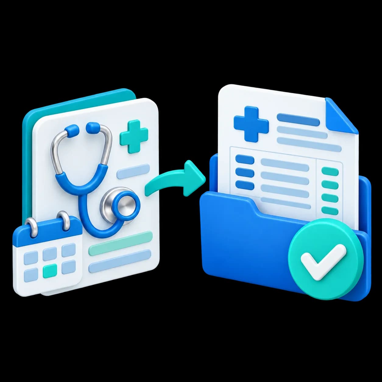 CodeCure AI primary care billing services illustration showing a patient visit record moving into a verified medical claim.